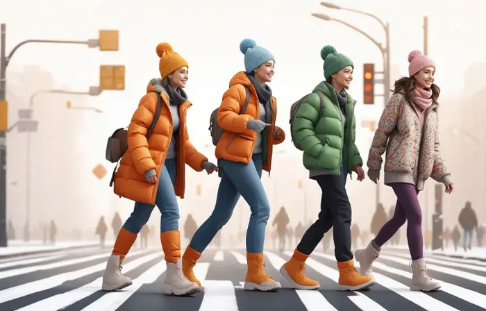 Group of Beautiful Girls Crossing the Road 3D Graphic Artwork Illustration